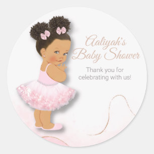 Pink ballerina baby shower cupcake topper classic round sticker