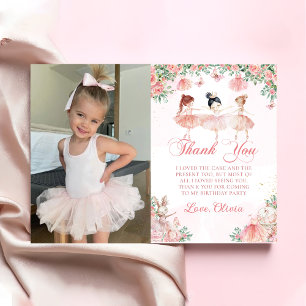 Pink Ballerina Ballet Birthday Photo Thank You Card