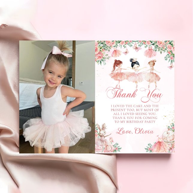 Pink Ballerina Ballet Birthday Photo Thank You Card (Creator Uploaded)