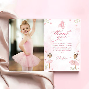 Pink Ballerina Ballet Birthday Photo Thank You Card
