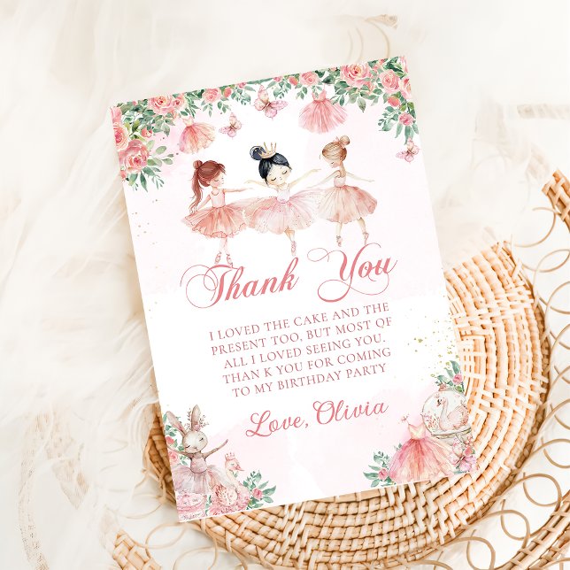 Pink Ballerina Ballet Birthday Thank You Card (Creator Uploaded)