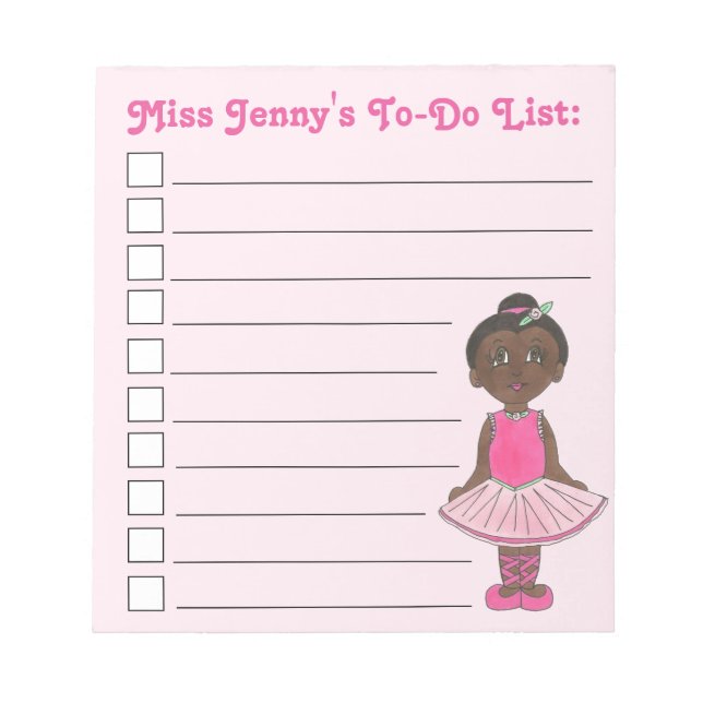 Pink Ballerina Ballet Dance Teacher To Do List Notepad (Front)