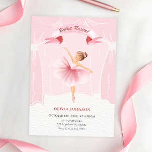 Pink ballerina ballet recital invitation