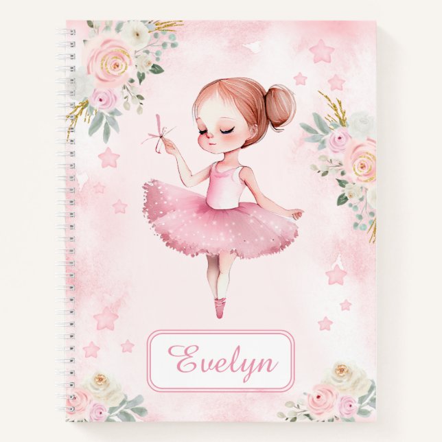 Pink ballerina birthday girl gift spiral notebook (Front)