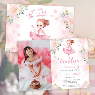 Pink ballerina birthday girl photo invitation