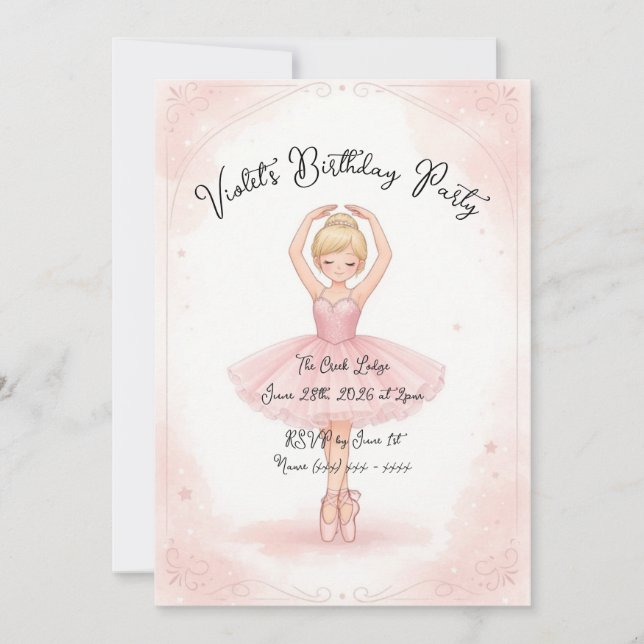 Pink Ballerina Birthday Invitation (Front)