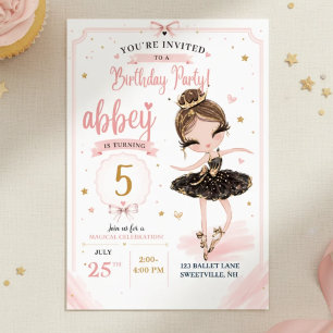 Pink Ballerina Birthday Invitation   Black Gold