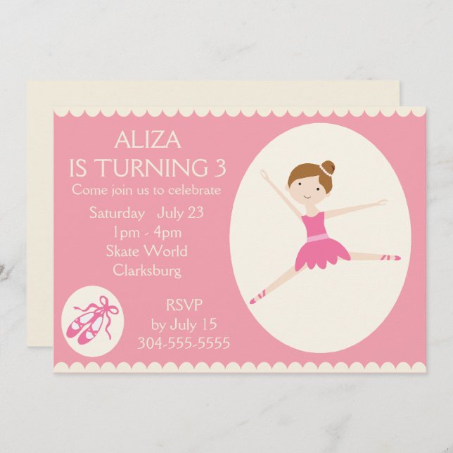 Pink Ballerina Birthday Party Invitation (Front/Back)