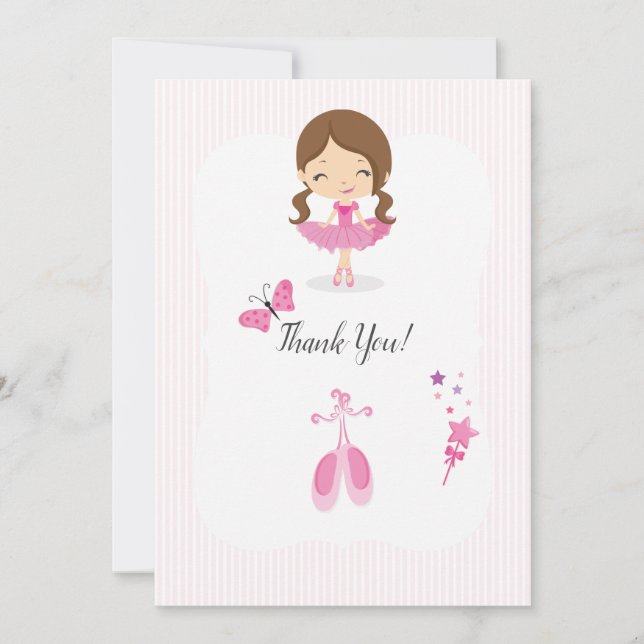 Pink Ballerina Birthday Party Thank You Card (Front)