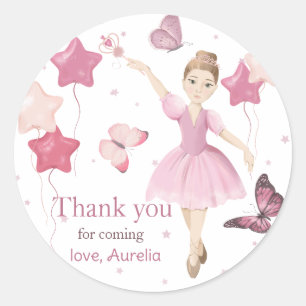 Pink Ballerina Birthday Thank You Classic Round Sticker