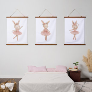Pink Ballerina Bunny Girls Nursery Bedroom Toddler Hanging Tapestry