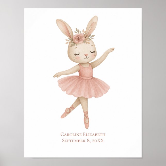 Pink Ballerina Bunny Girls Nursery Bedroom Toddler Poster (Front)
