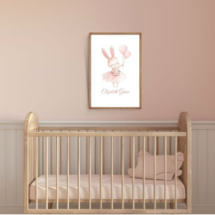Pink Ballerina Bunny Personalised Nursery Wall Art