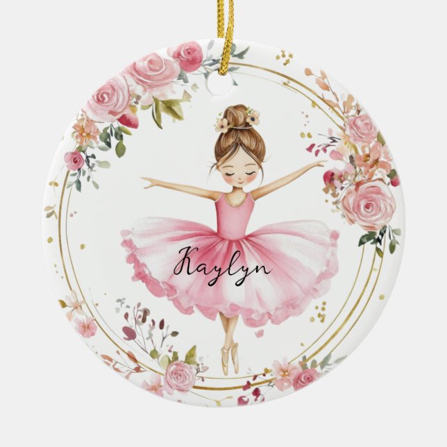 Pink Ballerina Ceramic Ornament (Front)