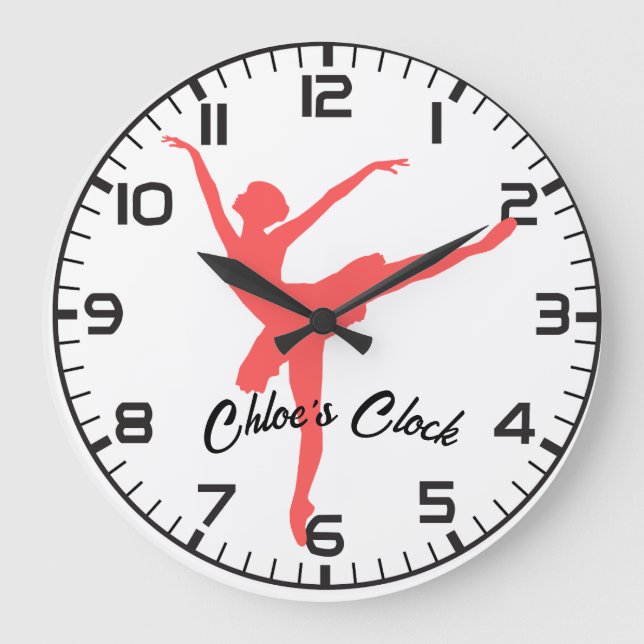 Pink Ballerina. Customizable name. Large Clock (Front)