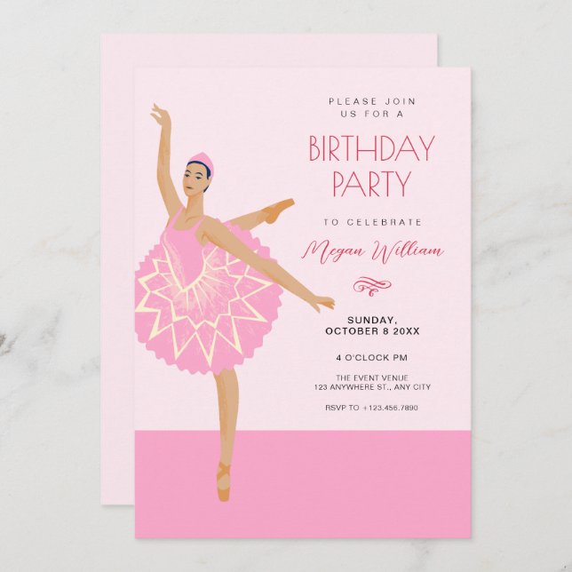Pink Ballerina dance ballet birthday Invitation (Front/Back)
