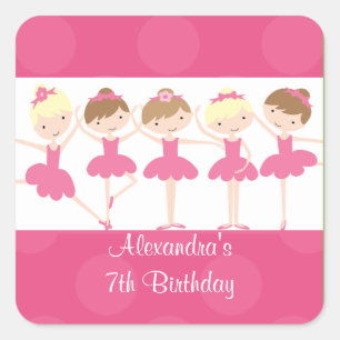 Pink Ballerina Dance Birthday Party Square Sticker