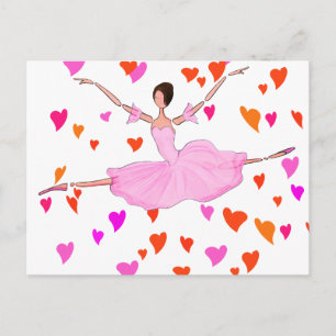 PINK BALLERINA DANCING AND JUMPING POSTCARD