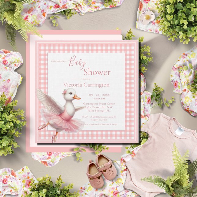 Pink Ballerina Duck Baby Shower Invitation (Creator Uploaded)