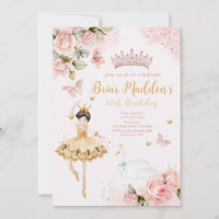Pink Ballerina Floral Birthday Invitation