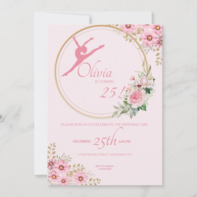 Pink Ballerina Floral Birthday Party Invitation (Front)