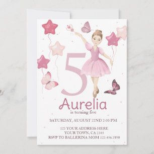 Pink Ballerina Girl Birthday Invitation
