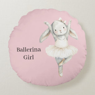Pink Ballerina Girl Bunny in Tutu Round Cushion