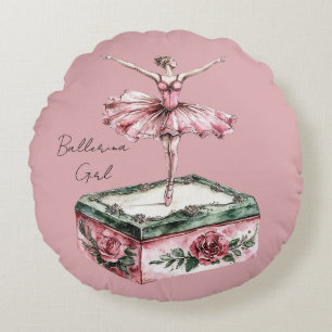 Pink Ballerina Girl Round Cushion