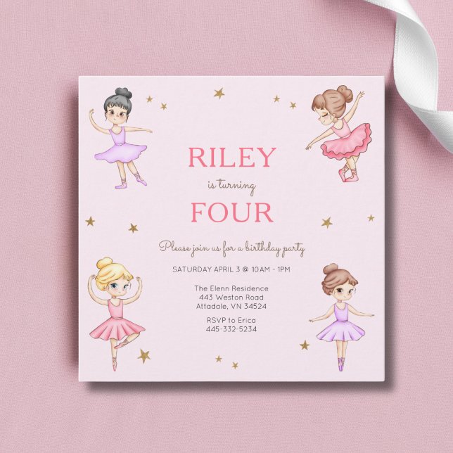 Pink Ballerina Girls Birthday Party Invitation (Creator Uploaded)