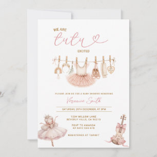 Pink Ballerina Hanging Clothes Baby Shower Invitation