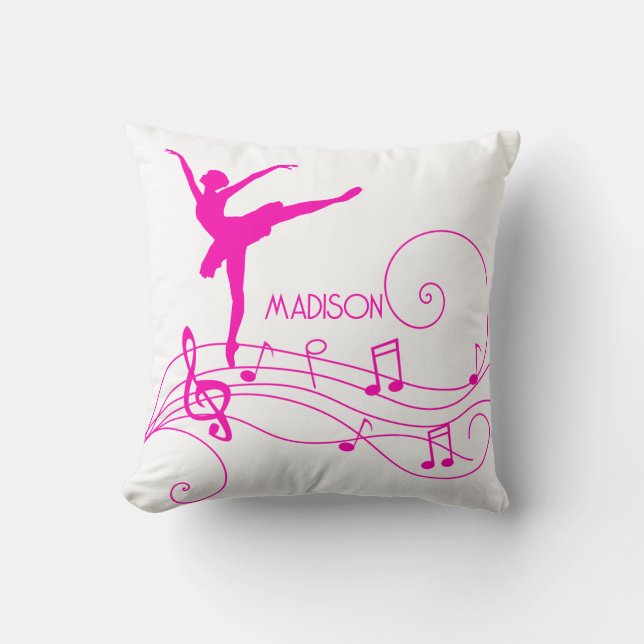 Pink Ballerina & Music Notes Wave Throw Pillow (Front)