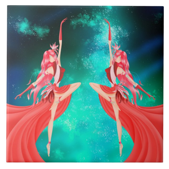 Pink Ballerina Night Sky  Ceramic Tile (Front)