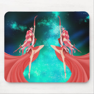 Pink Ballerina Night Sky Emerald green Mouse Pad