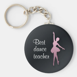 Pink Ballerina on Black Dance Teach Gift Keychain