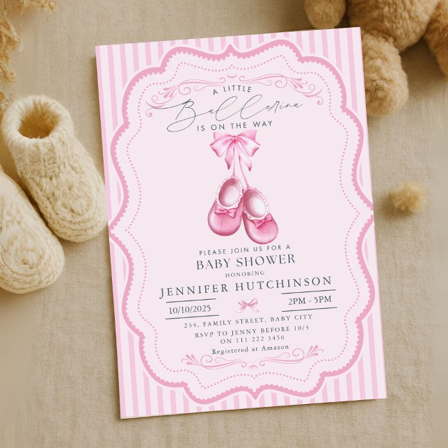 Pink Ballerina on the Way Girl Baby Shower Invitation (Pink Ballerina On The Way Girl Baby Shower Invitation)