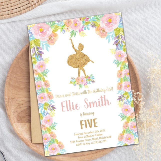 Pink Ballerina Party Theme for Girls Invitation (Glitter Ballet Birthday Invitations)