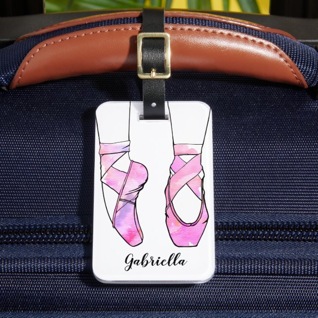 Pink Ballerina Personalised Ballet Luggage Tag (Front Insitu 2)