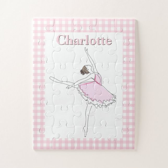 Pink Ballerina Personalised Puzzle Chequered Frame (Vertical)