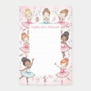 Pink Ballerina Personalized Mitzvah pad Post-it Notes