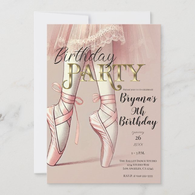 Pink Ballerina Pointed Toes Birthday Party Invitation (Front)