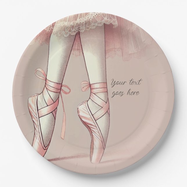 Pink Ballerina Pointed Toes Birthday Party Paper Plate (Front)