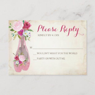 Pink Ballerina RSVP Card ~ Ballet Shoe