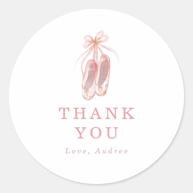 Pink Ballerina Shoes Birthday Party Thank You Classic Round Sticker (Front)