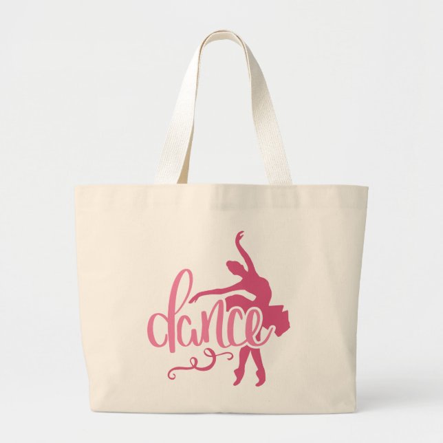 Pink Ballerina Silhouette Ballet Dance Large Tote Bag (Front)