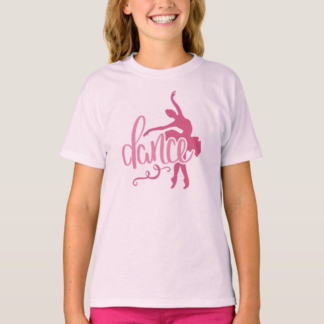 Pink Ballerina Silhouette Ballet Dance  T-Shirt (Front)
