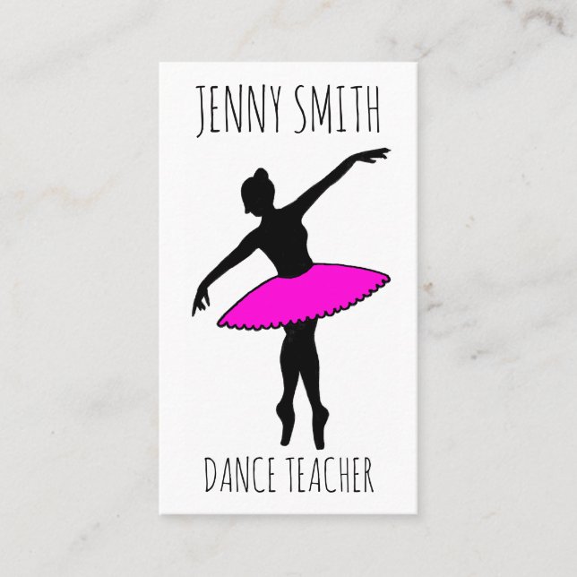 Pink Ballerina Silhouette Ballet Toe Dance Teacher Business Card (Front)