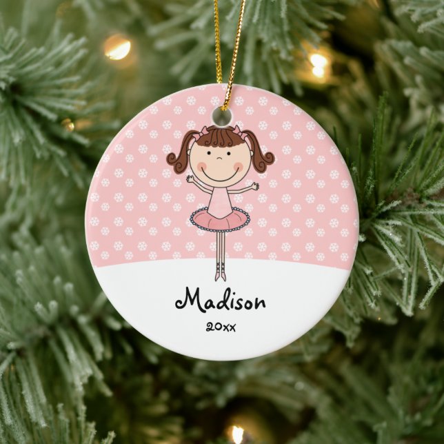 Pink Ballerina Snowflakes Personalised Christmas Ceramic Ornament (Tree)