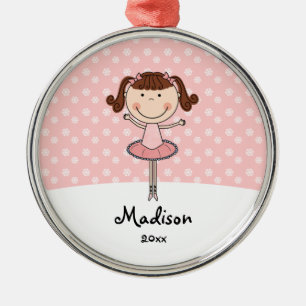 Pink Ballerina Snowflakes Personalised Christmas Metal Ornament