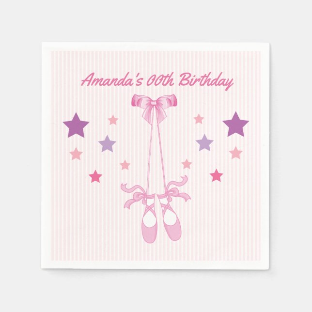 Pink Ballerina themed Birthday Party personalised Napkin (Front)