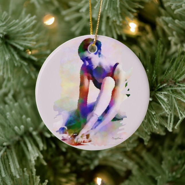 Pink Ballerina Watercolor Contemporary Art Ceramic Ornament (Tree)